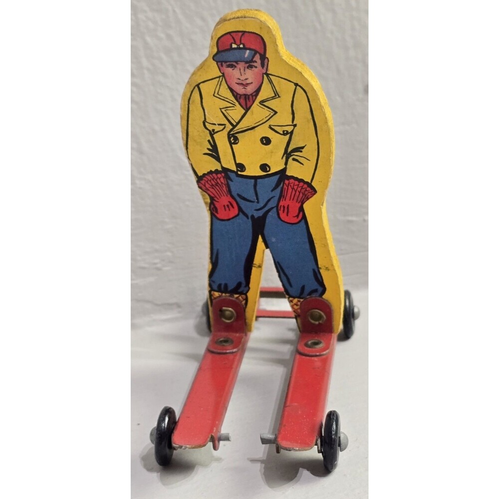 Vintage Wolverine Tin Litho Wood Ski Jumper 1950's Toy Game J Chein